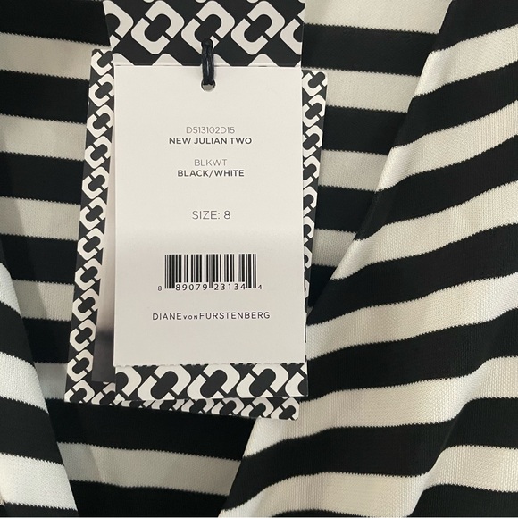 NWT DVF Diane Von Furstenberg Julian Two wrap dress black and white stripe - Picture 3 of 10